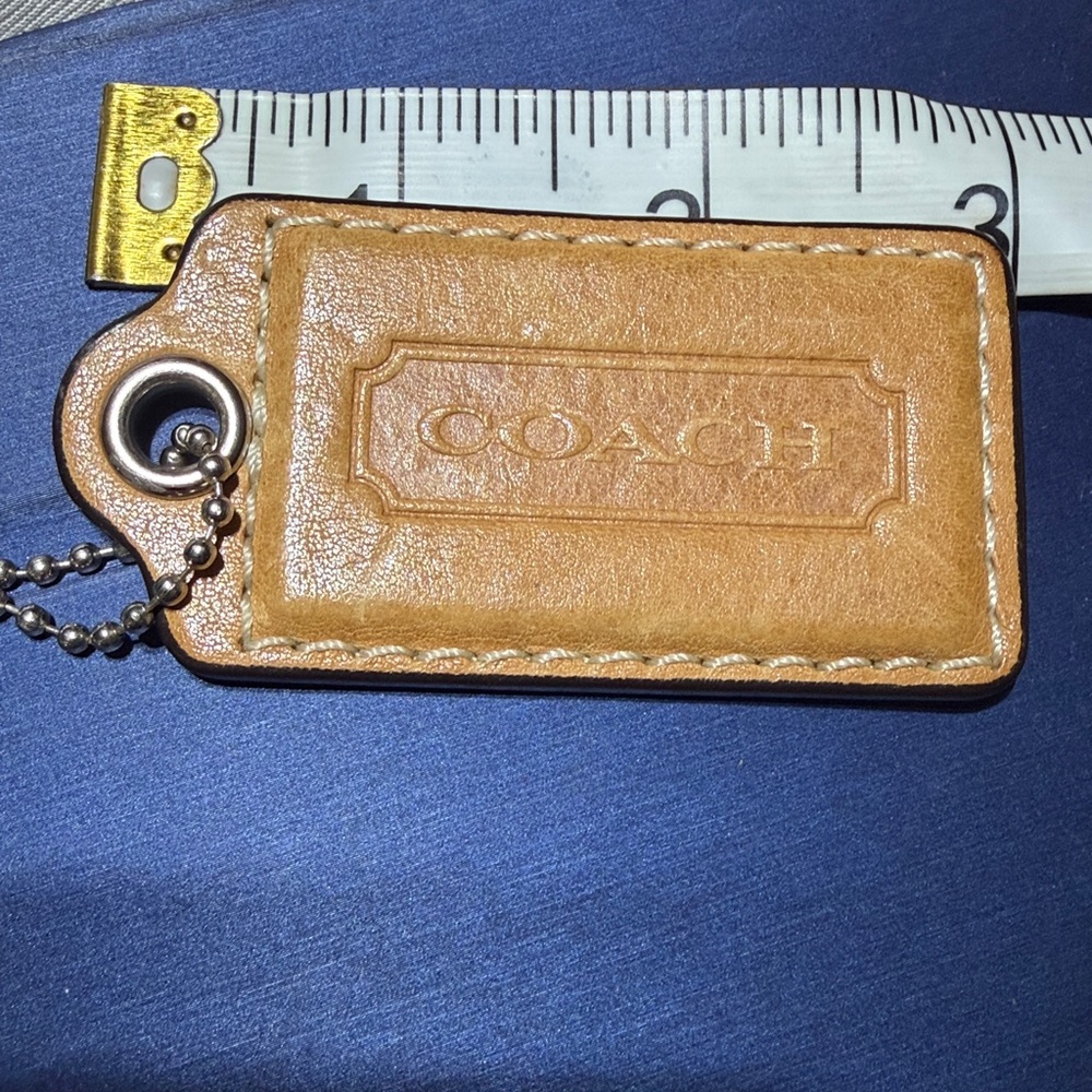 COACH Tan Leather Large Key Fob Bag Charm Keychain Hang Tag 3” Long